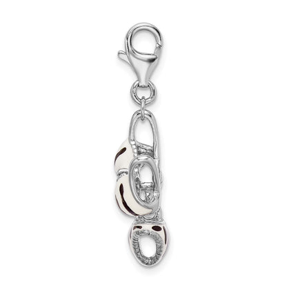 Sterling Silver Amore La Vita Rhodium-Plated Polished 3-D Cz Enameled Zebra Bikini Pendant