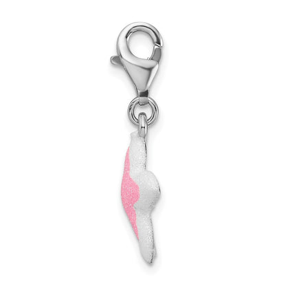 Sterling Silver Amore La Vita Rhodium-Plated Enameled Pink Sparkle Starfish Charm With Fancy Lobster Clasp