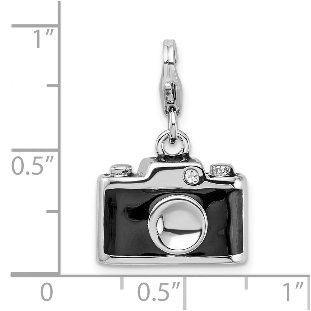 Sterling Silver Amore La Vita Rhodium-Plated Polished 3-D Enameled Crystal From Swarovski Camera Charm With Fancy Lobster Clasp