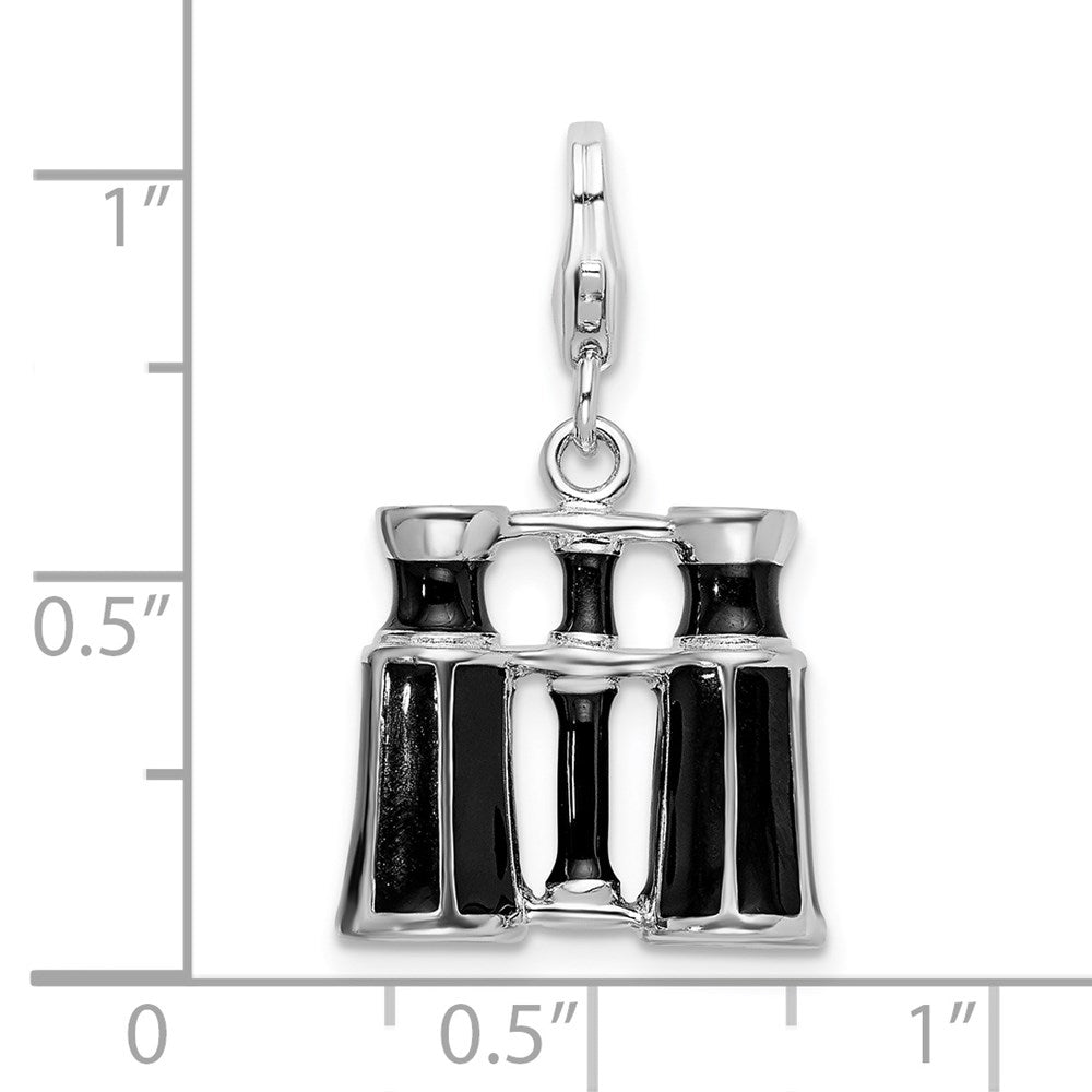 Sterling Silver Amore La Vita Rhodium-Plated Polished 3-D Enameled Binocular Charm With Fancy Lobster Clasp