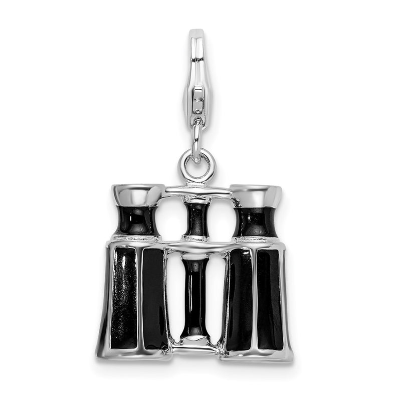Sterling Silver Amore La Vita Rhodium-Plated Polished 3-D Enameled Binocular Charm With Fancy Lobster Clasp