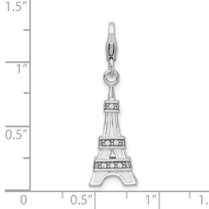 Sterling Silver Amore La Vita Rhodium-Plated Polished 3-D Enameled Crystal From Swarovski Eiffel Tower Charm With Fancy Lobster Clasp