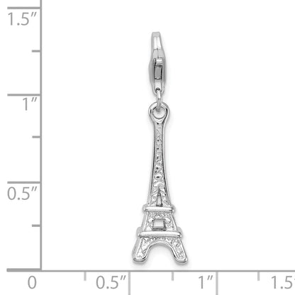Sterling Silver Amore La Vita Rhodium-Plated Polished 3-D Eiffel Tower Charm With Fancy Lobster Clasp