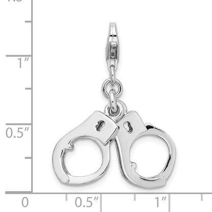 Sterling Silver Amore La Vita Rhodium-Plated Polished 3-D Moveable Hand Cuffs Charm With Fancy Lobster Clasp