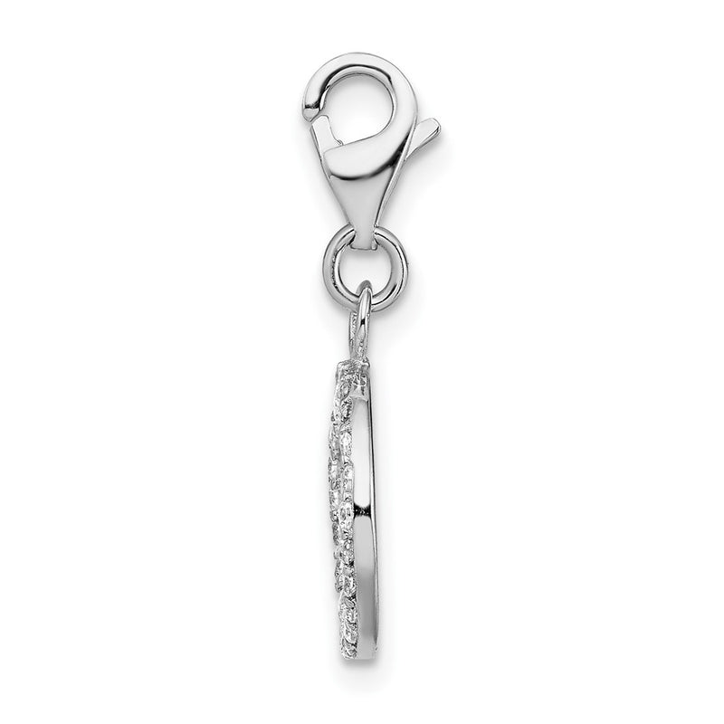 Sterling Silver Amore La Vita Rhodium-Plated Polished Cz Peace Sign Charm With Fancy Lobster Clasp