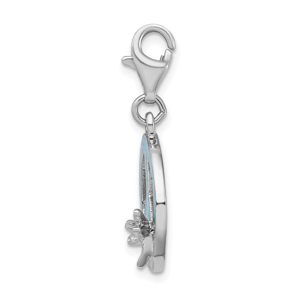 Sterling Silver Amore La Vita Rhodium-Plated Polished Enameled Peace Sign With Dragonfly Charm Fancy Lobster Clasp