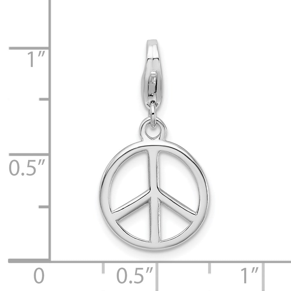 Sterling Silver Amore La Vita Rhodium-Plated Polished Peace Sign Charm With Fancy Lobster Clasp