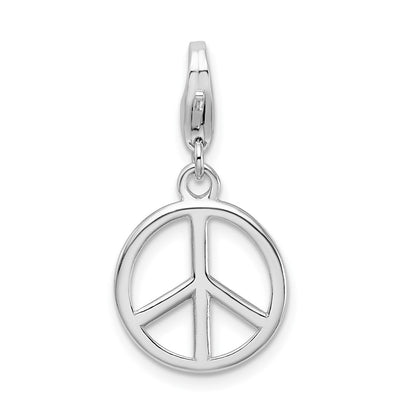 Sterling Silver Amore La Vita Rhodium-Plated Polished Peace Sign Charm With Fancy Lobster Clasp