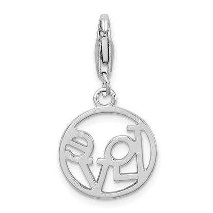 Sterling Silver Amore La Vita Rhodium-Plated Polished Love In Open Circle Charm With Fancy Lobster Clasp