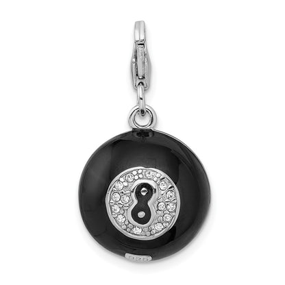 Sterling Silver Amore La Vita Rhodium-Plated Polished 3-D Crystal From Swarovski Magic 8 Ball Charm With Fancy Lobster Clasp
