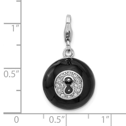Sterling Silver Amore La Vita Rhodium-Plated Polished 3-D Crystal From Swarovski Magic 8 Ball Charm With Fancy Lobster Clasp