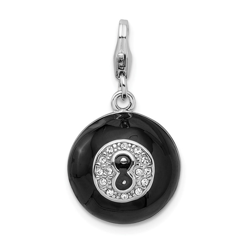 Sterling Silver Amore La Vita Rhodium-Plated Polished 3-D Crystal From Swarovski Magic 8 Ball Charm With Fancy Lobster Clasp