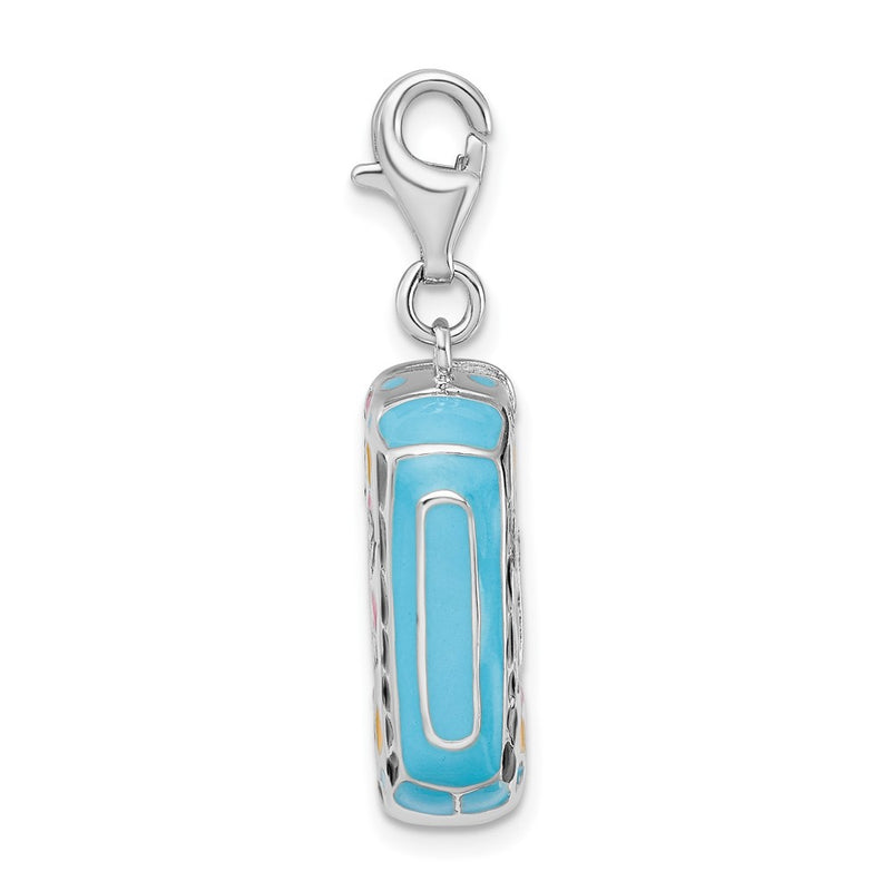 Sterling Silver Amore La Vita Rhodium-Plated Polished 3-D Enameled Hippie Bus Charm With Fancy Lobster Clasp