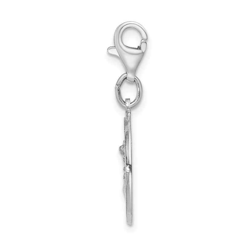 Sterling Silver Amore La Vita Rhodium-Plated Polished Saint Michael Medal Charm With Fancy Lobster Clasp