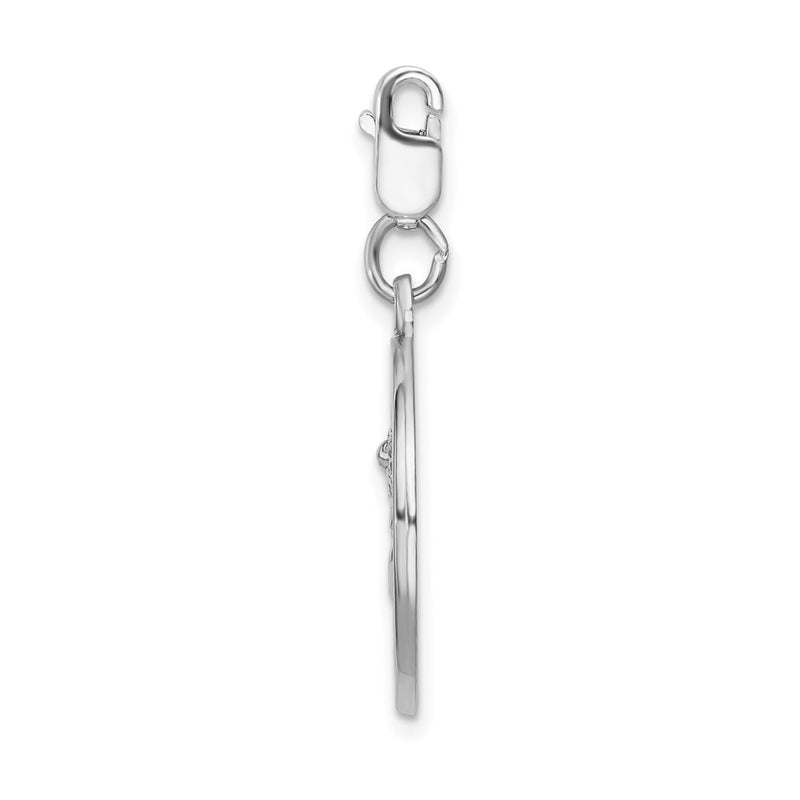 Sterling Silver Amore La Vita Rhodium-Plated Polished Saint Michael Medal Charm With Fancy Lobster Clasp