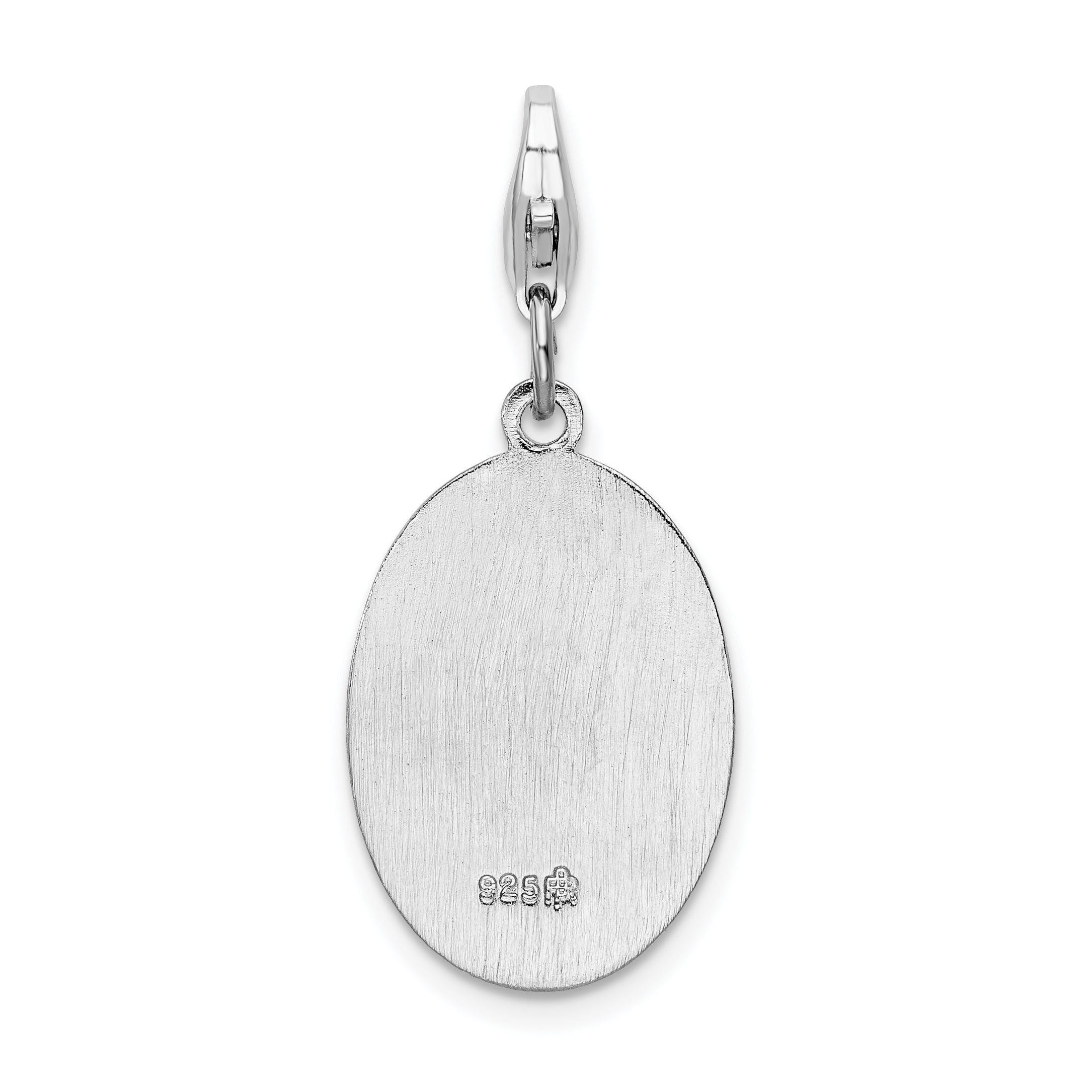 Sterling Silver Amore La Vita Rhodium-Plated Polished Saint Christopher Medal Charm With Fancy Lobster Clasp