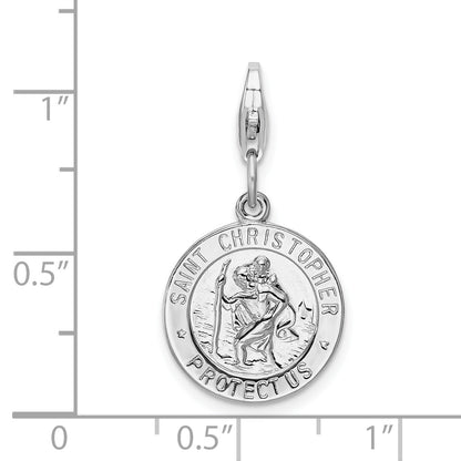 Sterling Silver Amore La Vita Rhodium-Plated Polished Saint Christopher Medal Charm With Fancy Lobster Clasp