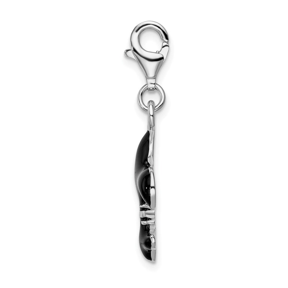 Sterling Silver Ss Rh Black Enameled Fleur De Lis W/Lobster Clasp Charm