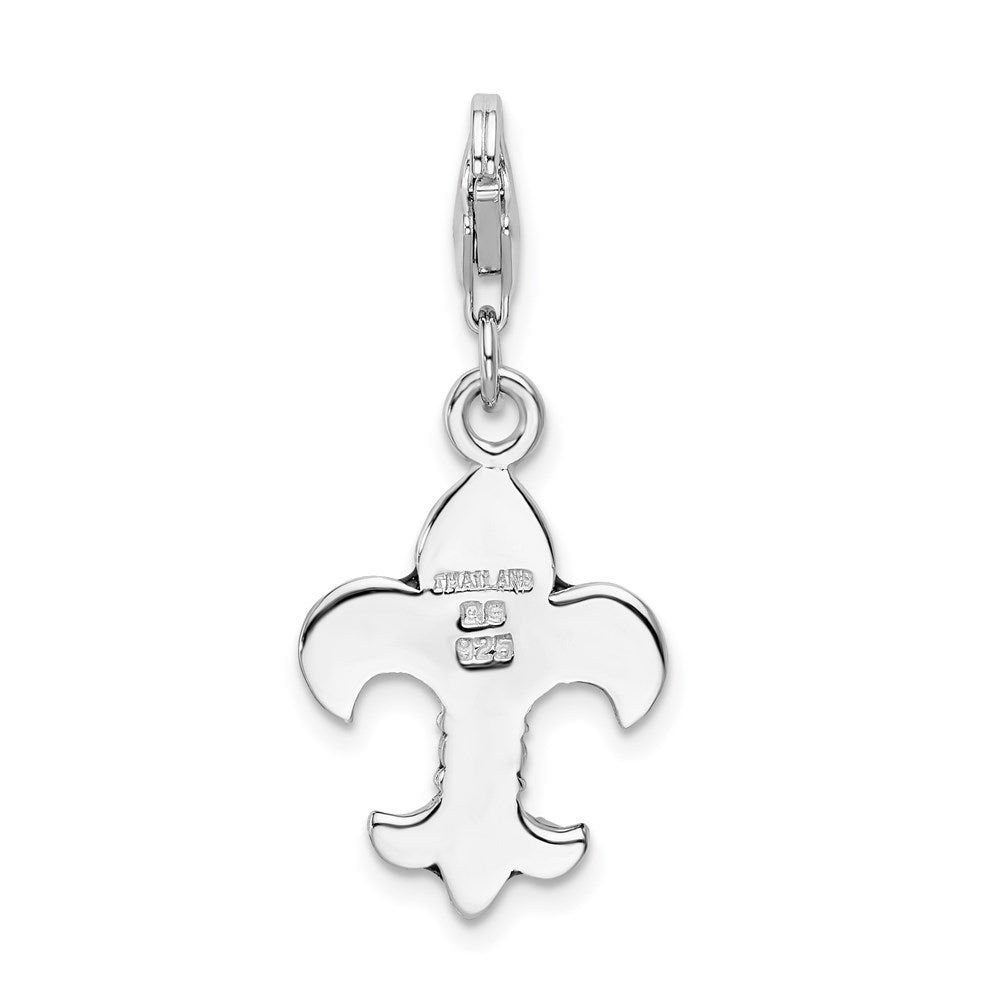 Sterling Silver Ss Rh Black Enameled Fleur De Lis W/Lobster Clasp Charm