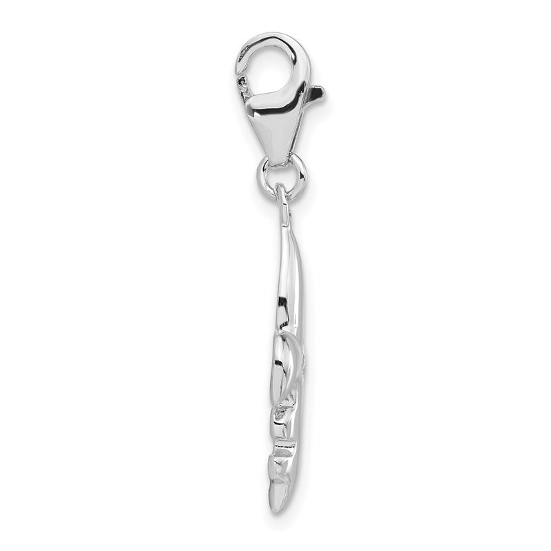 Sterling Silver Polished Cz Fleur De Lis W/ Lobster Clasp Charm