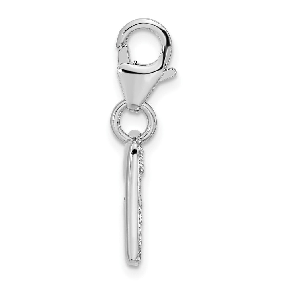 Sterling Silver Amore La Vita Rhodium-Plated Polished Reversible Cz Cut-Out Cross Faith Clip-On Charm With Fancy Lobster Clasp