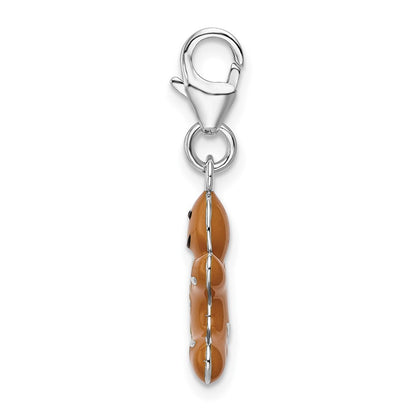 Sterling Silver Amore La Vita Rhodium-Plated Polished 3-D Enameled Gingerbread Cookie Charm With Fancy Lobster Clasp