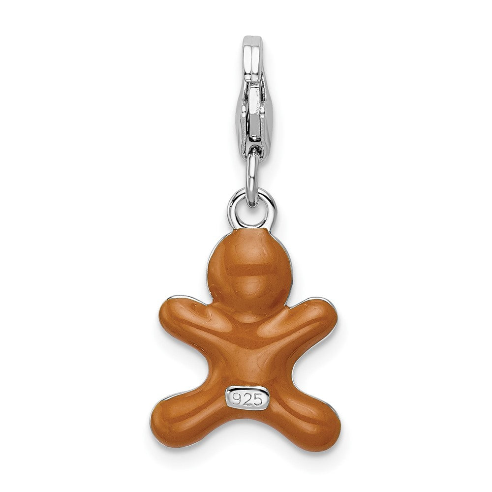 Sterling Silver Amore La Vita Rhodium-Plated Polished 3-D Enameled Gingerbread Cookie Charm With Fancy Lobster Clasp