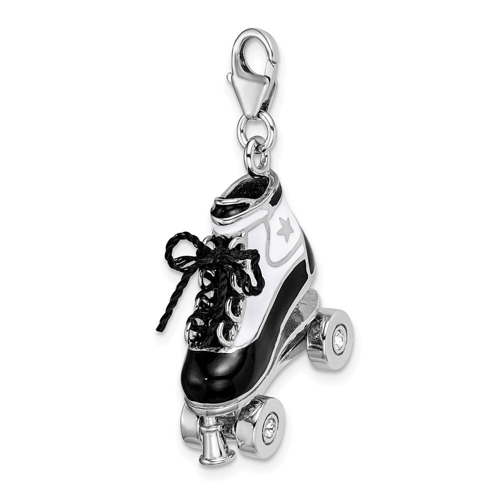 Sterling Silver Amore La Vita Rhodium-Plated Polished 3-D Moveable Enameled Roller Skate Charm With Fancy Lobster Clasp