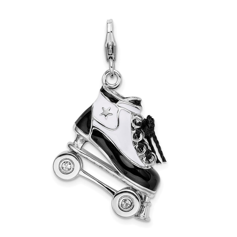 Sterling Silver Amore La Vita Rhodium-Plated Polished 3-D Moveable Enameled Roller Skate Charm With Fancy Lobster Clasp
