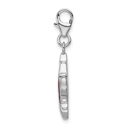 Sterling Silver Amore La Vita Rhodium-Plated Polished 3-D Enameled Maple Leaf Charm With Fancy Lobster Clasp