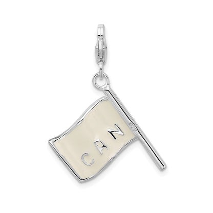 Sterling Silver Ss Rh 3-D Enameled Canadian Flag W/Lobster Clasp Charm