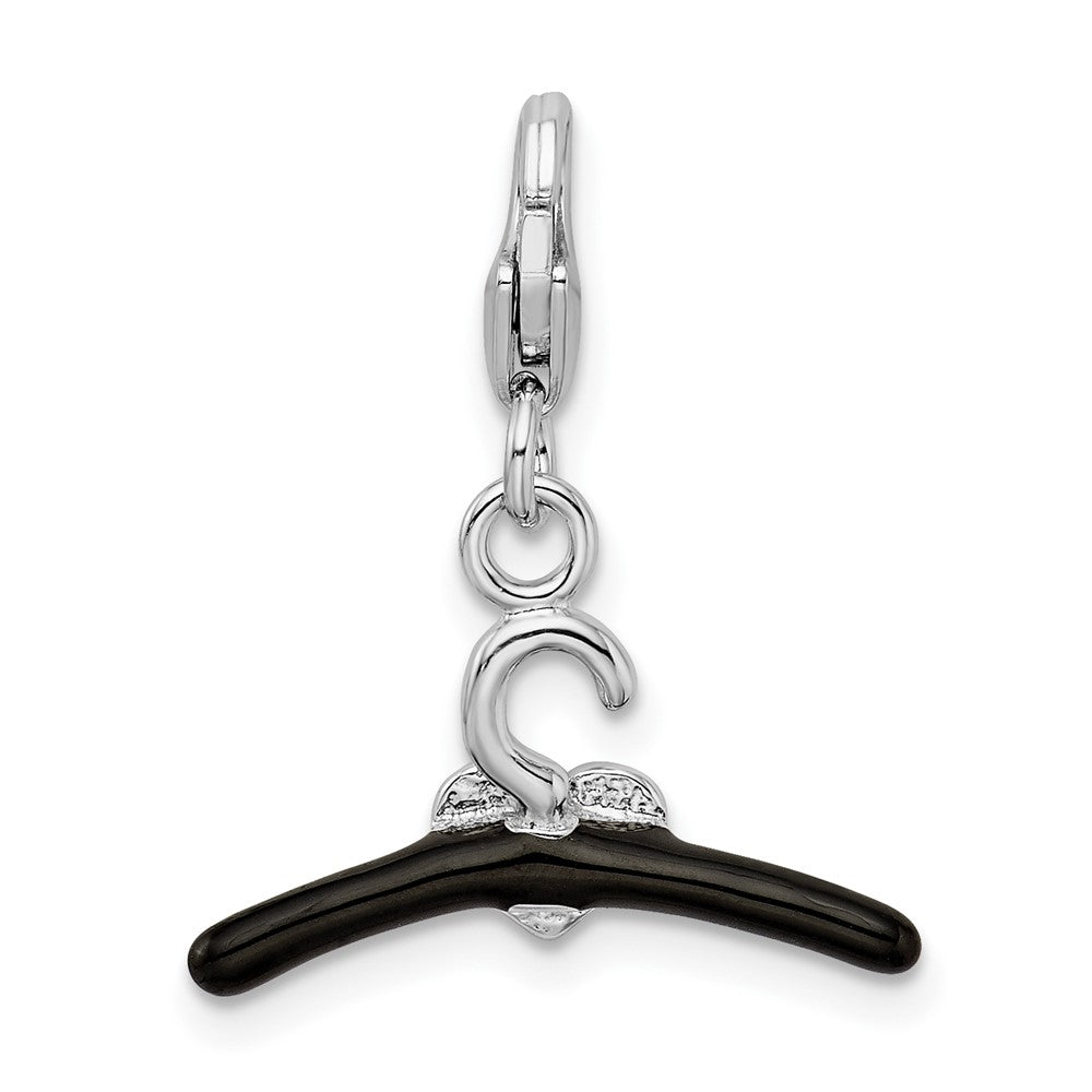 Sterling Silver Amore La Vita Rhodium-Plated Polished 3-D Black And Red Enameled Heart Hanger Charm With Fancy Lobster Clasp