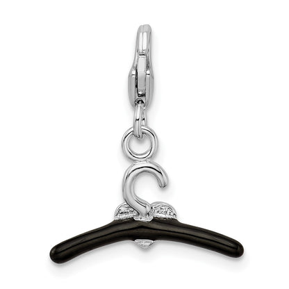Sterling Silver Amore La Vita Rhodium-Plated Polished 3-D Black And Red Enameled Heart Hanger Charm With Fancy Lobster Clasp