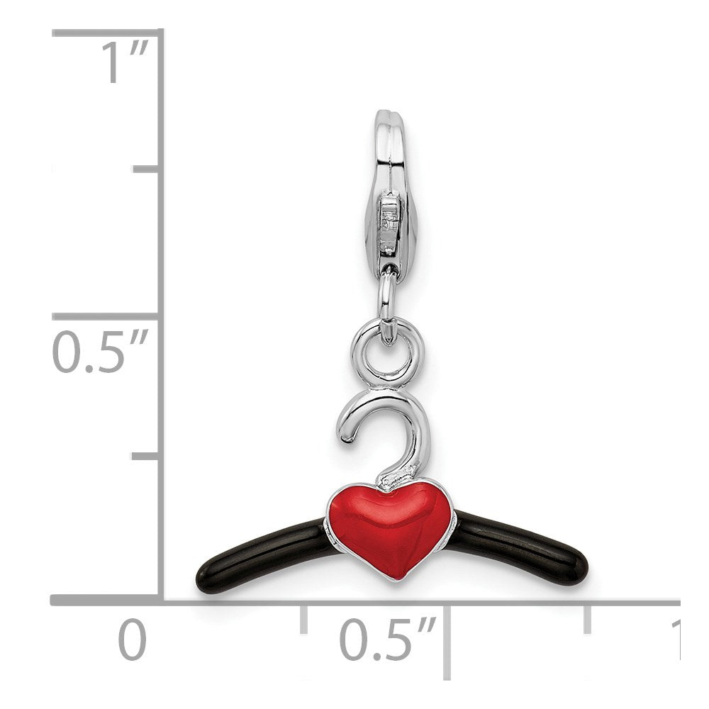 Sterling Silver Amore La Vita Rhodium-Plated Polished 3-D Black And Red Enameled Heart Hanger Charm With Fancy Lobster Clasp