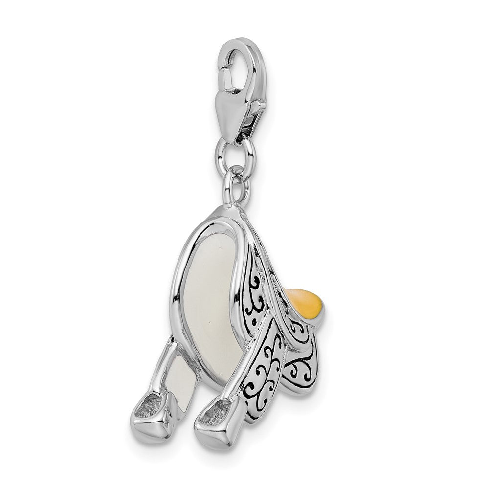 Sterling Silver Amore La Vita Rhodium-Plated Polished 3-D Enameled Saddle Charm With Fancy Lobster Clasp