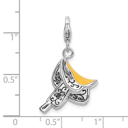Sterling Silver Amore La Vita Rhodium-Plated Polished 3-D Enameled Saddle Charm With Fancy Lobster Clasp