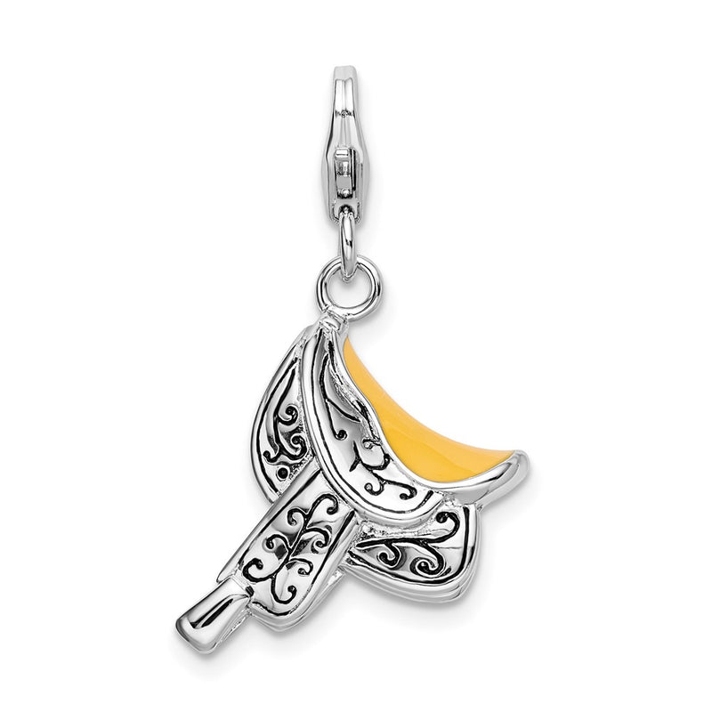 Sterling Silver Amore La Vita Rhodium-Plated Polished 3-D Enameled Saddle Charm With Fancy Lobster Clasp