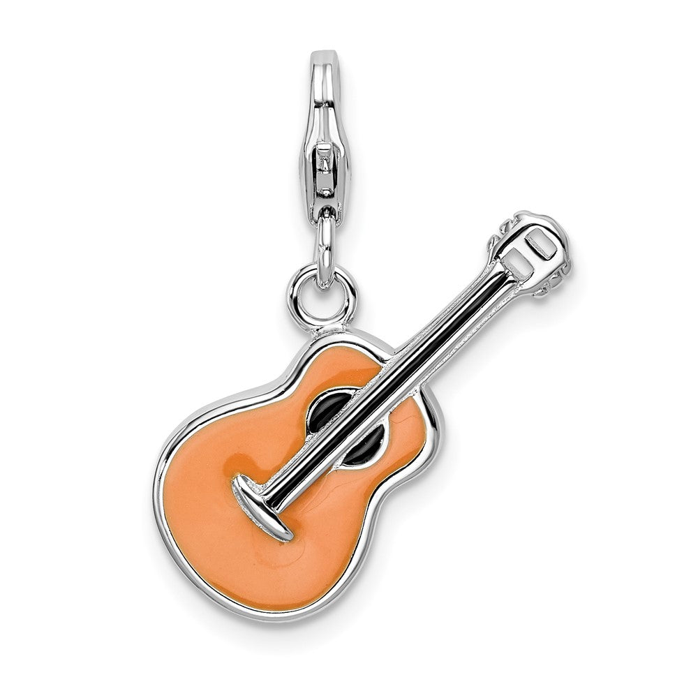 Sterling Silver Amore La Vita Rhodium-Plated Polished 3-D Enameled Guitar Charm With Fancy Lobster Clasp