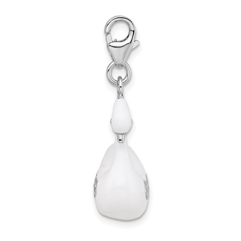 Sterling Silver Amore La Vita Rhodium-Plated Polished 3-D Enameled Swan Charm With Fancy Lobster Clasp