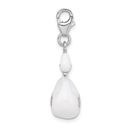 Sterling Silver Amore La Vita Rhodium-Plated Polished 3-D Enameled Swan Charm With Fancy Lobster Clasp