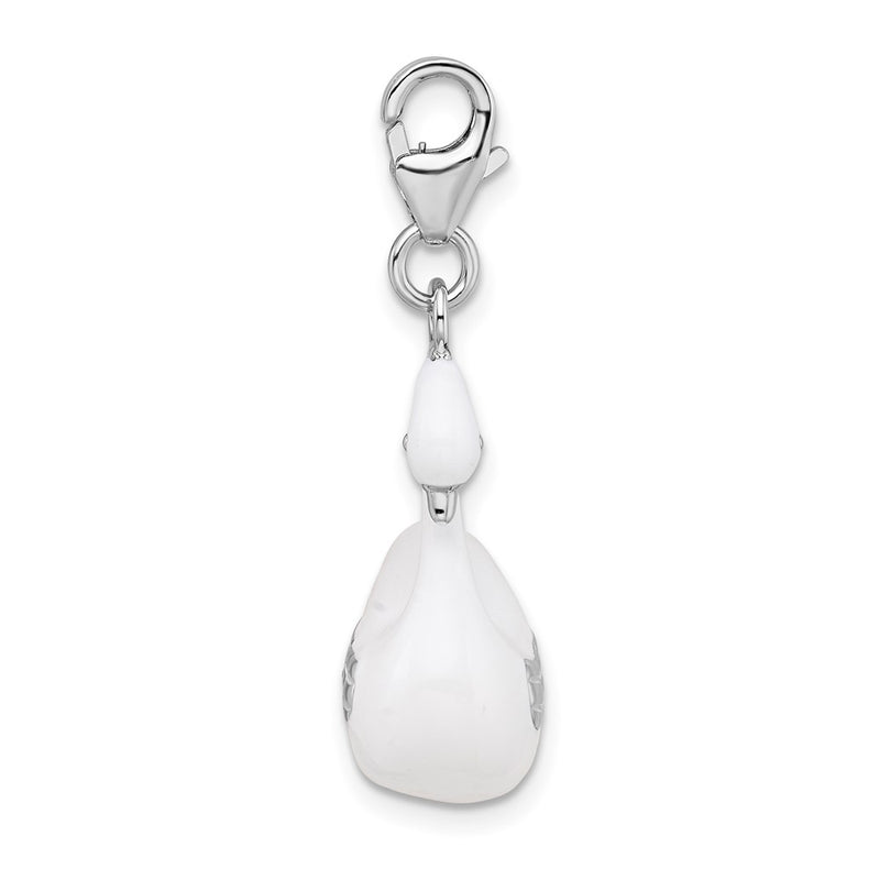 Sterling Silver Amore La Vita Rhodium-Plated Polished 3-D Enameled Swan Charm With Fancy Lobster Clasp