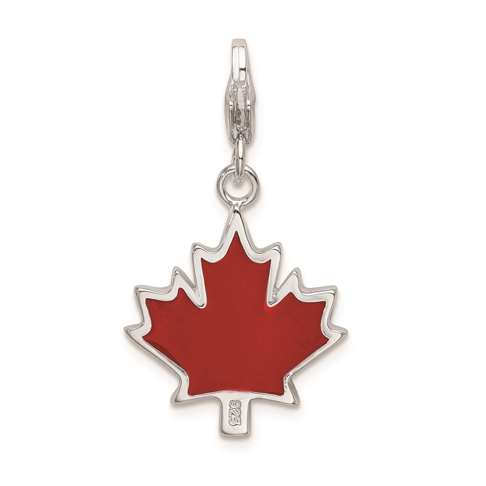 Sterling Silver Ss Rh 3D Enameled I Love Can Maple Leaf W/Lobster Clasp Charm