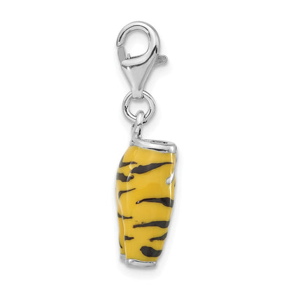 Sterling Silver 3-D Polished Cz Yellow/Black Enamel Tiger Pants Charm W/ Lobster Clasp