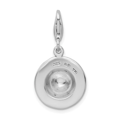 Sterling Silver Amore La Vita Rhodium-Plated Polished 3-D Cz Enameled Leopard Hat Charm With Fancy Lobster Clasp
