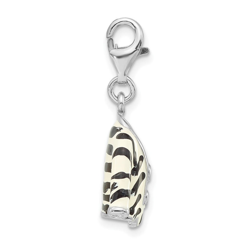 Sterling Silver Polished 3-D Cz & Black/White Enamel Zebra Jacket W/ Lobster Clasp Charm
