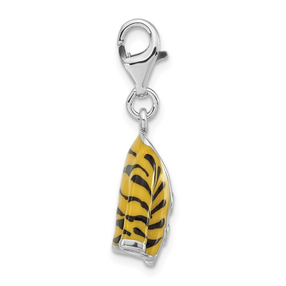Sterling Silver Polished 3-D Cz & Black/Yellow Enamel Tiger Jacket W/ Lobster Clasp Charm