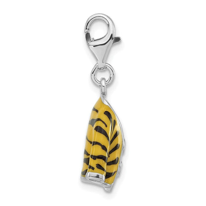 Sterling Silver Polished 3-D Cz & Black/Yellow Enamel Tiger Jacket W/ Lobster Clasp Charm