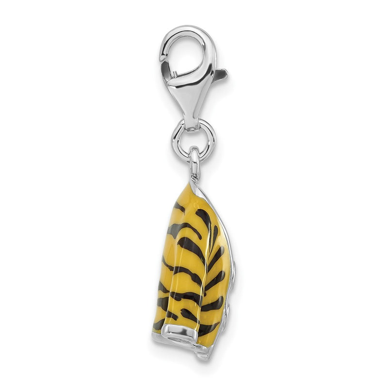 Sterling Silver Polished 3-D Cz & Black/Yellow Enamel Tiger Jacket W/ Lobster Clasp Charm