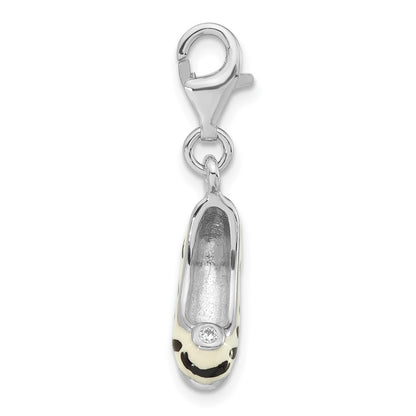 Sterling Silver Polished 3-D Cz Enamel Zebra High Heel W/ Lobster Clasp Charm