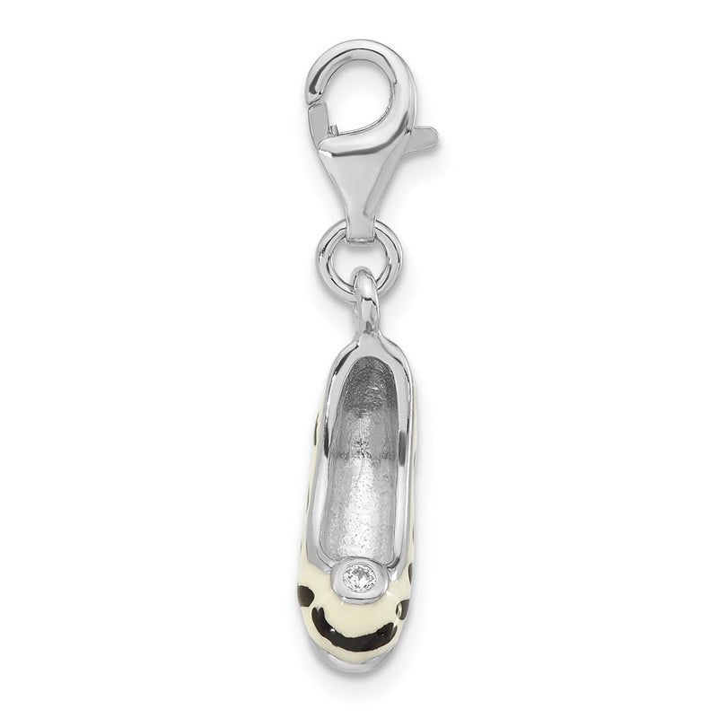 Sterling Silver Polished 3-D Cz Enamel Zebra High Heel W/ Lobster Clasp Charm